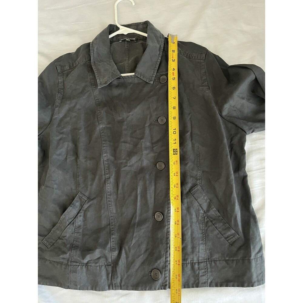 Eileen Fisher Moto Blazer Asymmetrical Jacket Pockets Zip Black Casual Chic Sz L - Picture 9 of 11